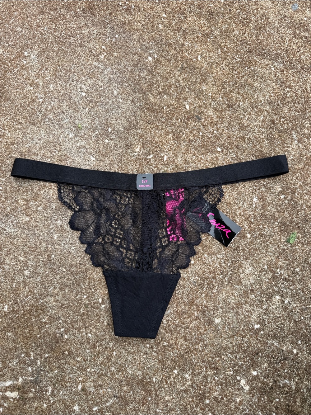 La Seuza Black Lace Thong. Size Small-NWT